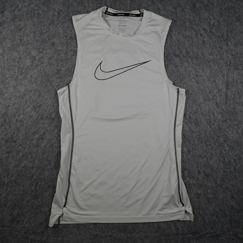 Nike Shirt Mens Large White Pro Dri FIT Sleeveless Compression Tank DD1988 100